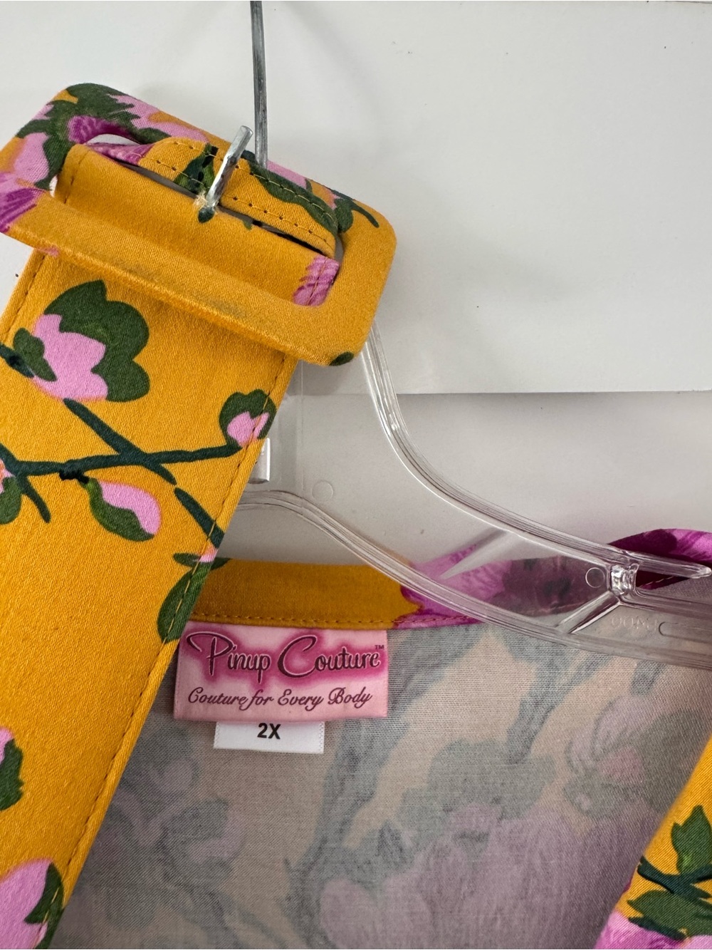 Pinup Couture Mustard Midi Dress with Purple Floral Print - Picture 6 of 8